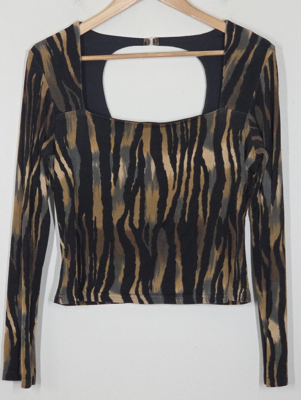 Vtg 90s Y2K Gantos Tiger Zebra Square Neck Cutout Back Top L Fairy Grunge Boho